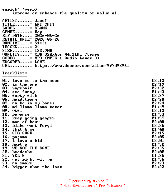 NFO for the release Jace-EAT_SHIT-WEB-2026-ENRiCH by ENRiCH