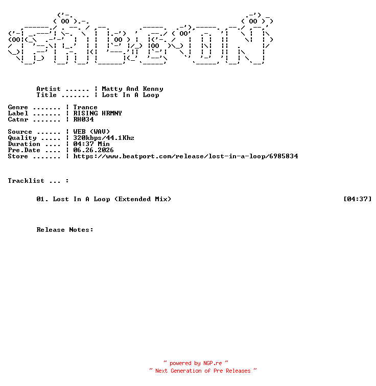 NFO for the release Matty_And_Kenny-Lost_In_A_Loop-(RH034)-SINGLE-WEB-2026-FALCON by FALCON