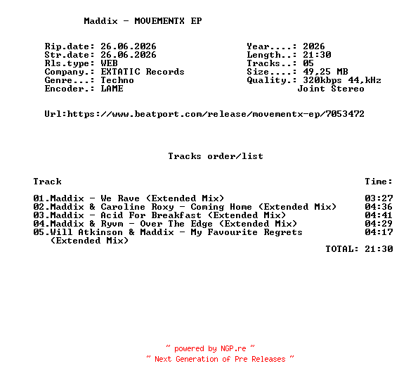 NFO for the release Maddix_-_MOVEMENTX_EP-(XTTC078B)-WEB-2026-FMC by FMC