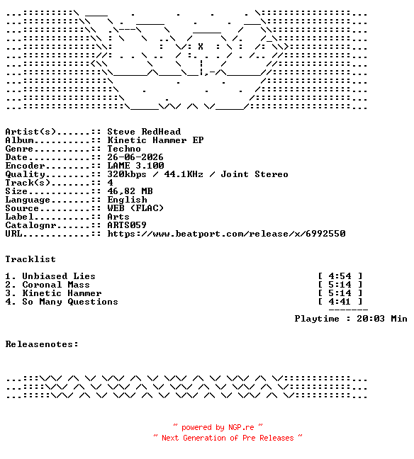 NFO for the release Steve_RedHead-Kinetic_Hammer_EP-ARTS059-WEB-2026-WAV by WAV