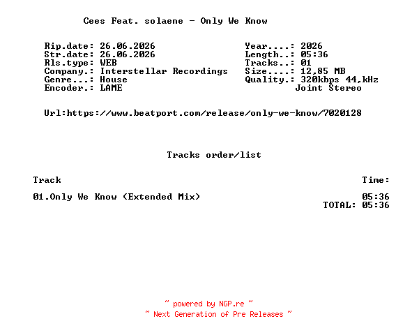 NFO for the release Cees_Feat._Solaene_-_Only_We_Know-(INTER064B)-SINGLE-WEB-2026-FMC by FMC
