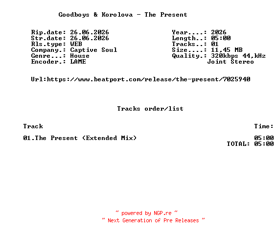 NFO for the release Goodboys_And_Korolova_-_The_Present-(CS026)-SINGLE-WEB-2026-FMC by FMC