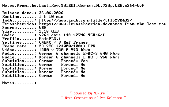 NFO for the release Notes.from.the.Last.Row.S01E01.German.DL.720p.WEB.x264-WvF by WvF