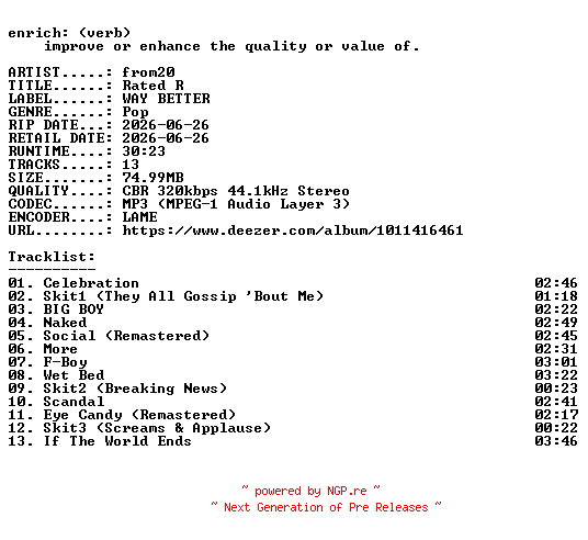 NFO for the release from20-Rated_R-WEB-KR-2026-ENRiCH by ENRiCH