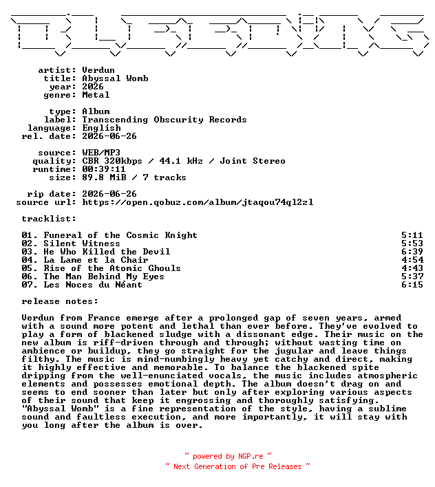 NFO for the release Verdun-Abyssal_Womb-WEB-2026-BLEEDiNG by BLEEDiNG