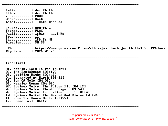 NFO for the release Jex_Thoth-Jex_Thoth-16BIT-WEB-FLAC-2008-LLC by LLC
