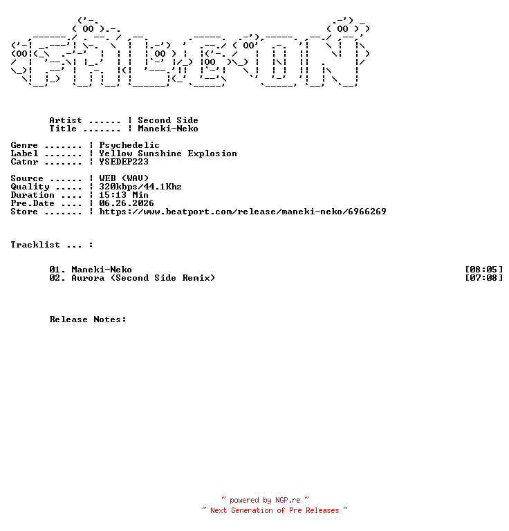 NFO for the release Second_Side-Maneki-Neko-(YSEDEP223)-WEB-2026-FALCON by FALCON