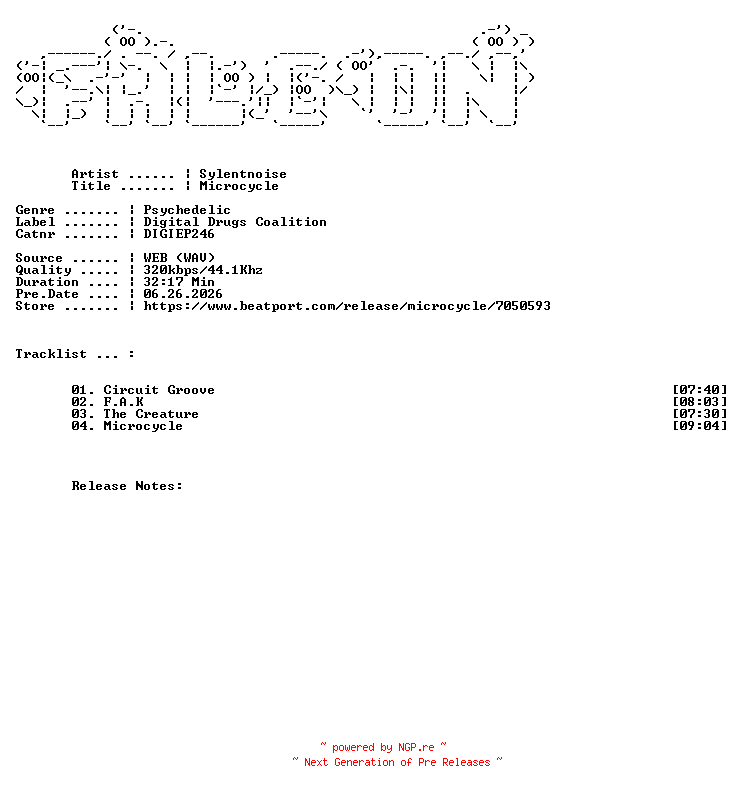 NFO for the release Sylentnoise-Microcycle-(DIGIEP246)-WEB-2026-FALCON by FALCON