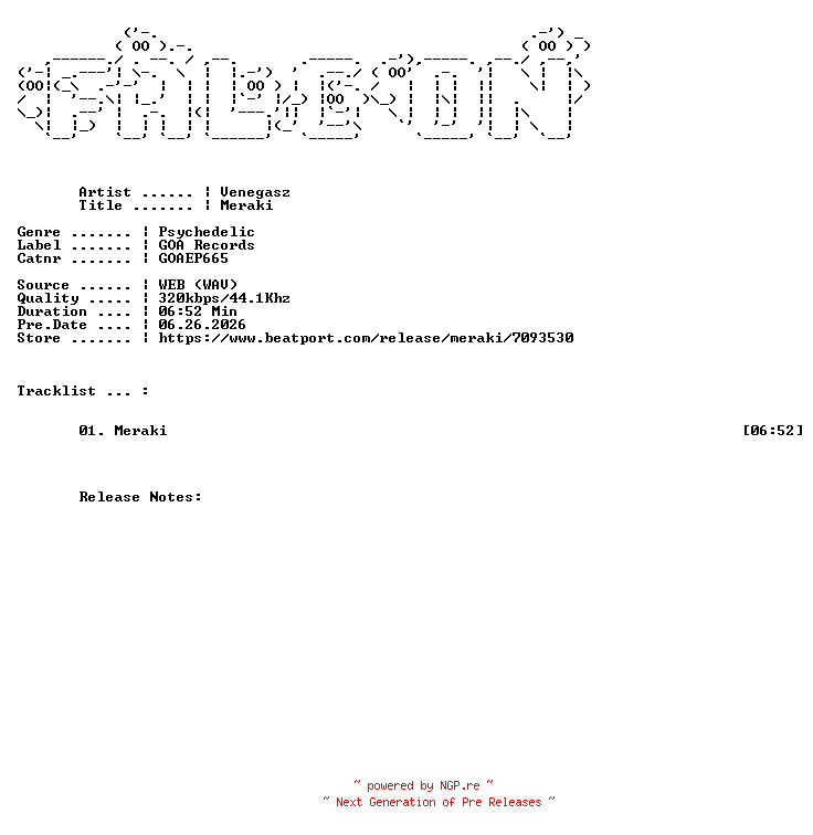 NFO for the release Venegasz-Meraki-(GOAEP665)-SINGLE-WEB-2026-FALCON by FALCON