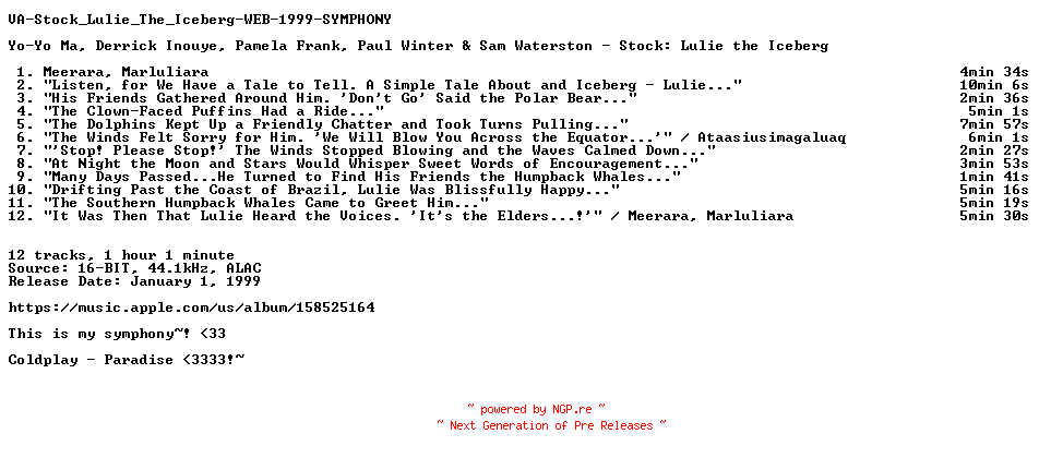 NFO for the release VA-Stock_Lulie_The_Iceberg-WEB-1999-SYMPHONY by SYMPHONY