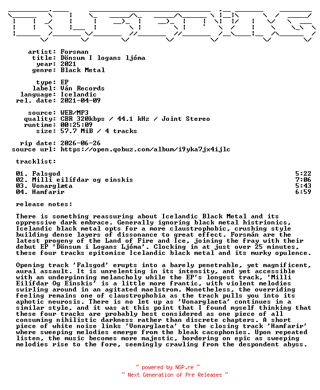 NFO for the release Forsman-Doensum_i_logans_ljoma-IS-EP-WEB-2021-BLEEDiNG by BLEEDiNG