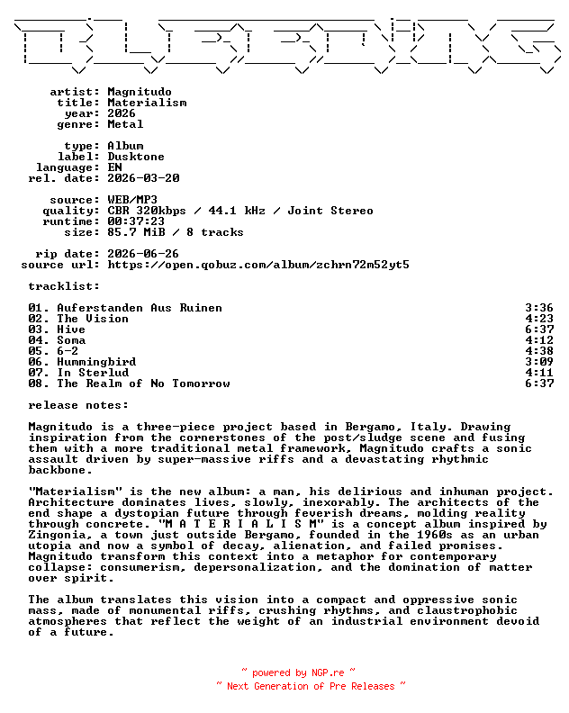 NFO for the release Magnitudo-Materialism-WEB-2026-BLEEDiNG by BLEEDiNG