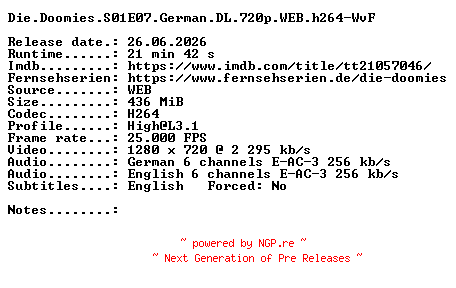 NFO for the release Die.Doomies.S01E07.German.DL.720p.WEB.h264-WvF by WvF