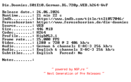 NFO for the release Die.Doomies.S01E10.German.DL.720p.WEB.h264-WvF by WvF