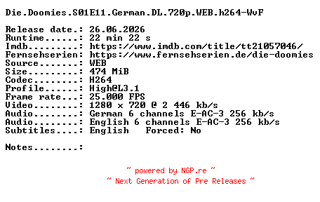 NFO for the release Die.Doomies.S01E11.German.DL.720p.WEB.h264-WvF by WvF
