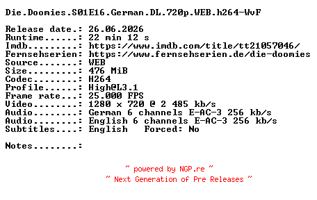 NFO for the release Die.Doomies.S01E16.German.DL.720p.WEB.h264-WvF by WvF