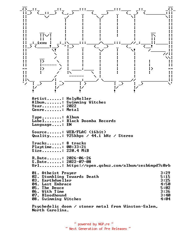NFO for the release HolyRoller-Swimming_Witches-16BIT-WEB-FLAC-2022-MOONBLOOD by MOONBLOOD