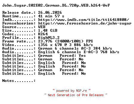 NFO for the release John.Sugar.S02E02.German.DL.720p.WEB.h264-WvF by WvF