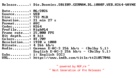 NFO for the release Die.Doomies.S01E09.GERMAN.DL.1080P.WEB.H264-WAYNE by WAYNE