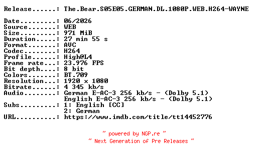 NFO for the release The.Bear.S05E05.GERMAN.DL.1080P.WEB.H264-WAYNE by WAYNE