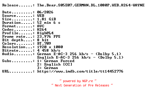 NFO for the release The.Bear.S05E07.GERMAN.DL.1080P.WEB.H264-WAYNE by WAYNE