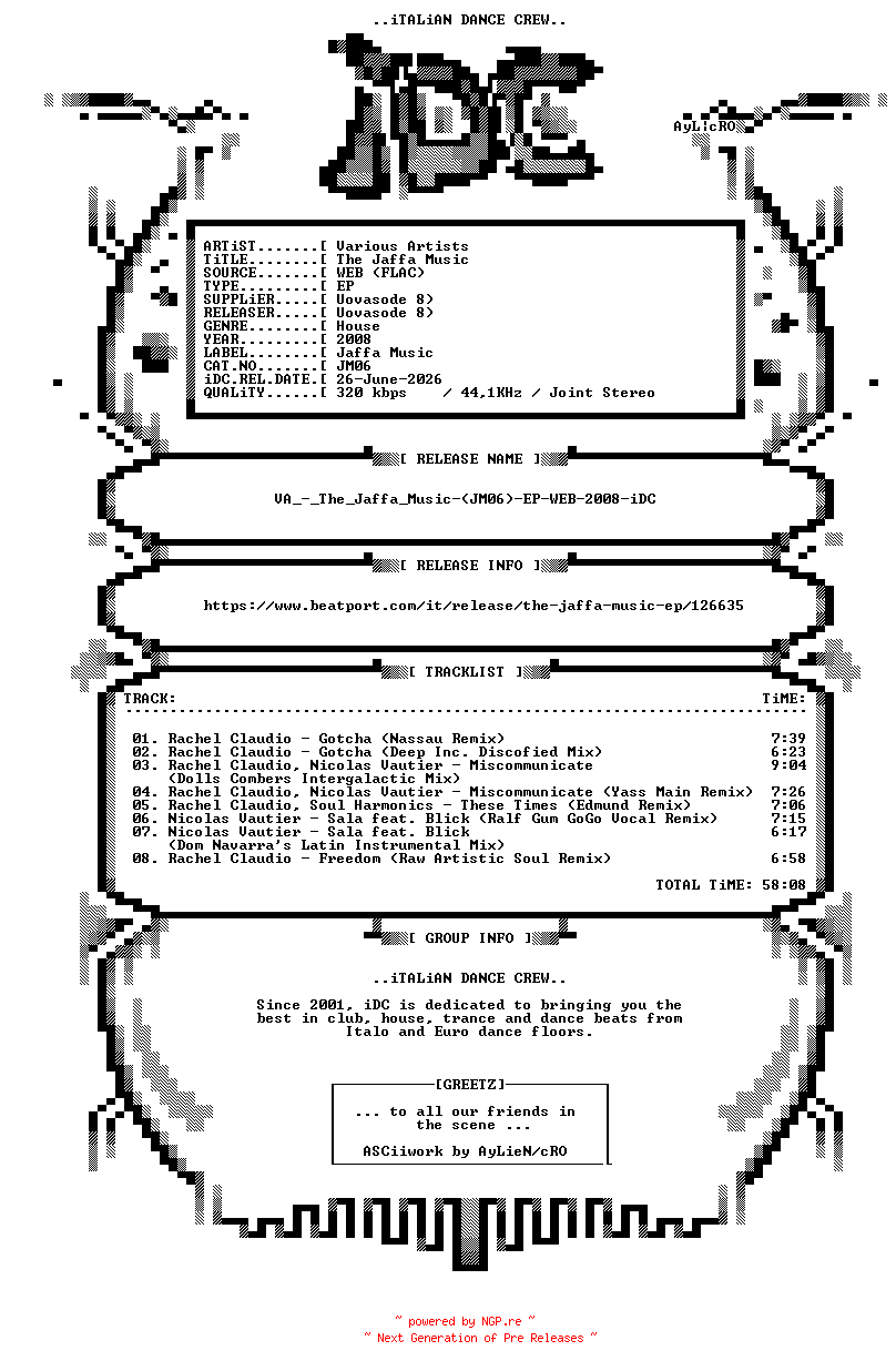 NFO for the release VA_-_The_Jaffa_Music-(JM06)-EP-WEB-2008-iDC by iDC