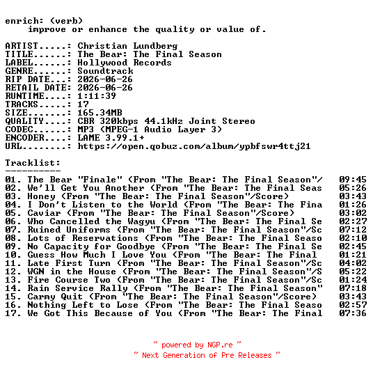 NFO for the release Christian_Lundberg-The_Bear_The_Final_Season-OST-WEB-2026-ENRiCH by ENRiCH