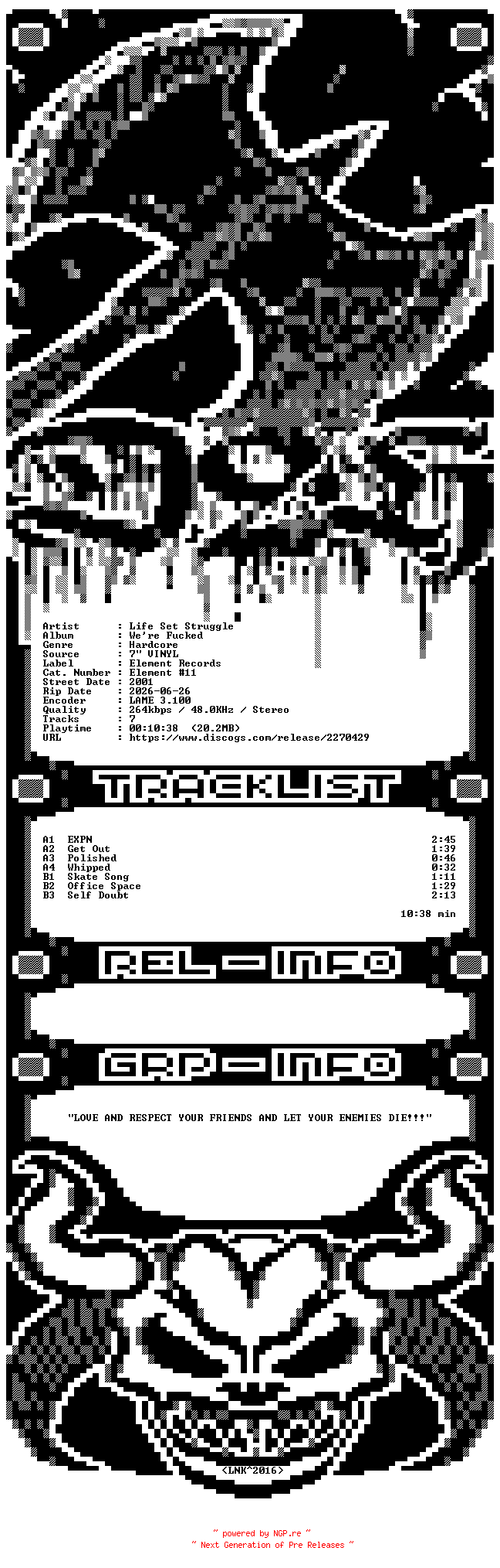 NFO for the release Life_Set_Struggle-Were_Fucked-7_INCH_VINYL-2001-D2H by D2H