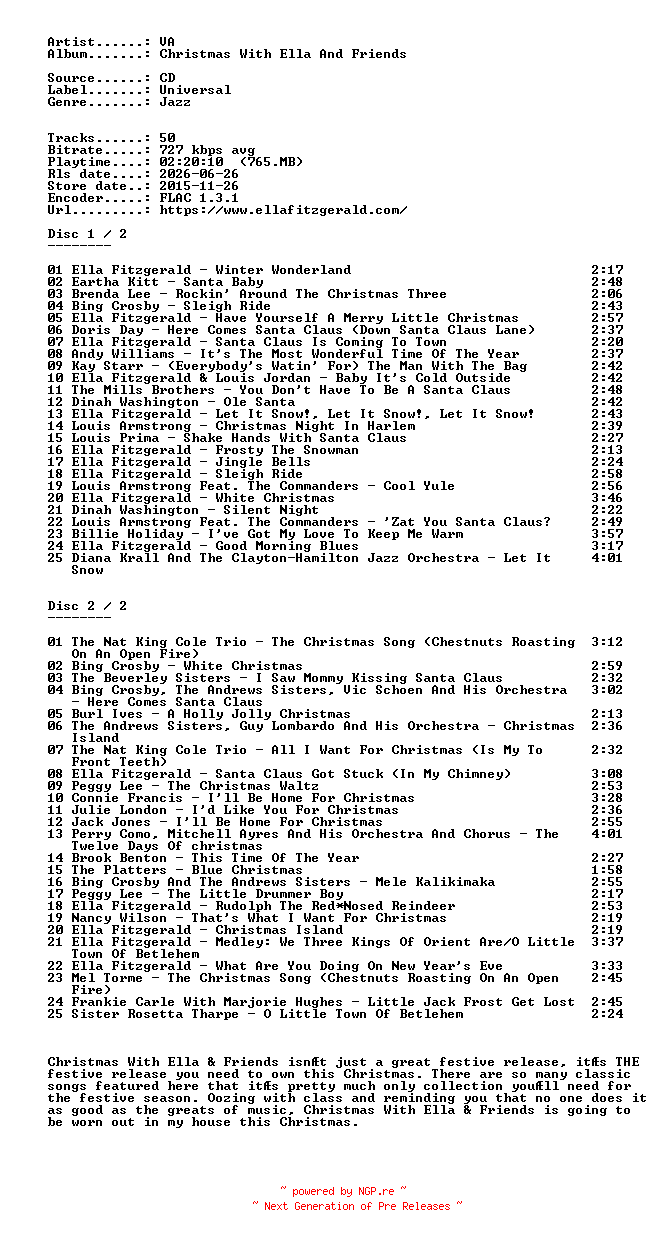 NFO for the release VA-Christmas_With_Ella_And_Friends-2CD-FLAC-2015-401 by 401