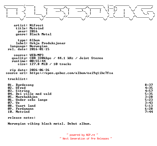 NFO for the release Nifrost-Motvind-NO-WEB-2016-BLEEDiNG_iNT by BLEEDiNG_iNT