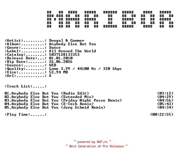 NFO for the release Dougal_and_Gammer_-_Anybody_Else_But_You-(5037128133353)-WEB-2010-MARiBOR_INT by MARiBOR_INT