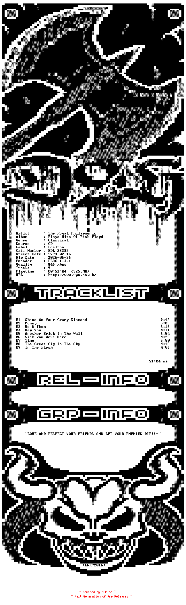 NFO for the release The_Royal_Philarmonic_Orchestra-Plays_Hits_Of_Pink_Floyd-CD-FLAC-1994-D2H by D2H