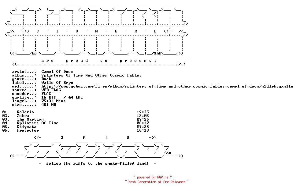 NFO for the release Camel_Of_Doom-Splinters_Of_Time_And_Other_Cosmic_Fables-16BIT-WEB-FLAC-2026-STONERD by STONERD