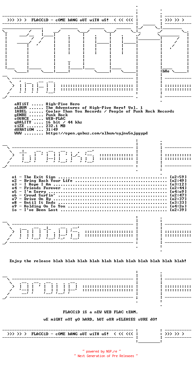 NFO for the release High-Five_Hero-The_Adventures_of_High-Five_Hero_Vol._1-16BIT-WEB-FLAC-2026-FLACCiD by FLACCiD