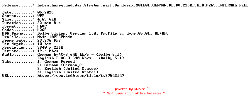 NFO for the release Leben.Larry.und.das.Streben.nach.Unglueck.S01E01.GERMAN.DL.DV.2160P.WEB.H265.INTERNAL-RiLE by RiLE