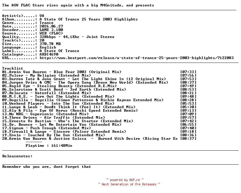 NFO for the release VA-A_State_Of_Trance_25_Years_2003_Highlights-(ARDI4690)-WEB-2026-AOV by AOV