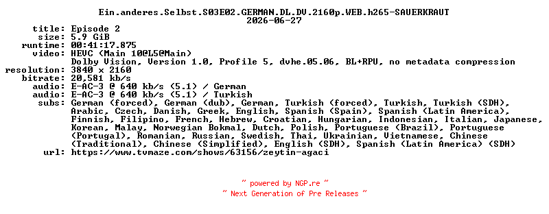 NFO for the release Ein.anderes.Selbst.S03E02.GERMAN.DL.DV.2160p.WEB.h265-SAUERKRAUT by SAUERKRAUT