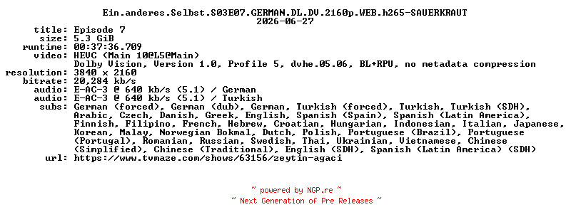 NFO for the release Ein.anderes.Selbst.S03E07.GERMAN.DL.DV.2160p.WEB.h265-SAUERKRAUT by SAUERKRAUT