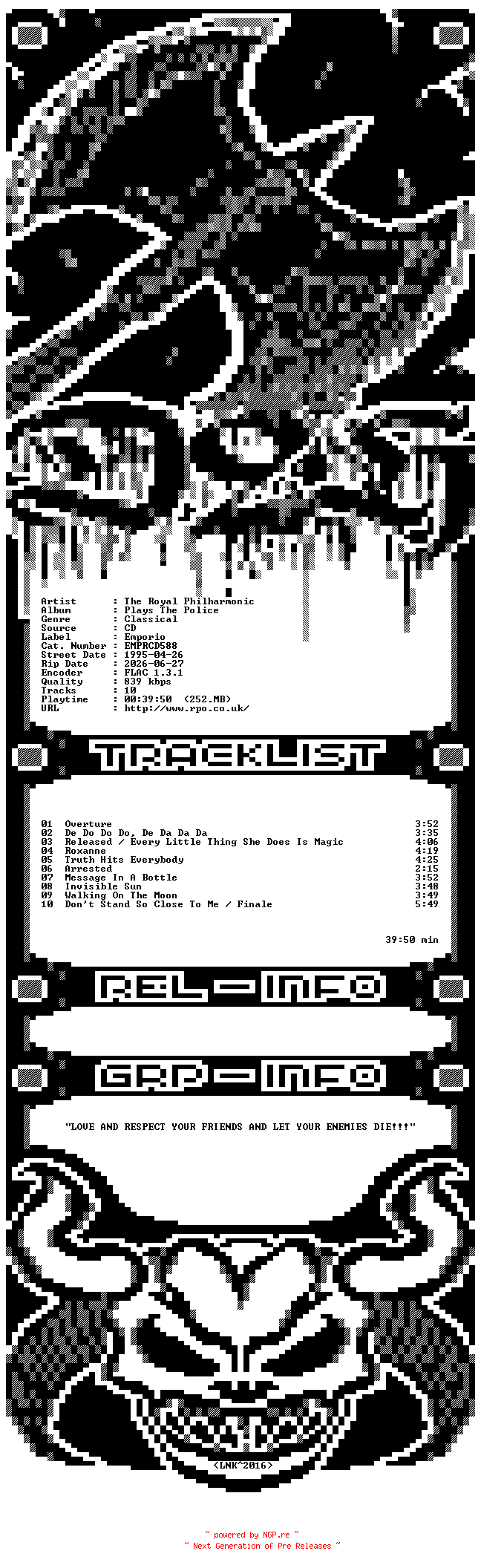 NFO for the release The_Royal_Philharmonic_Orchestra-Plays_The_Police-CD-FLAC-1995-D2H by D2H