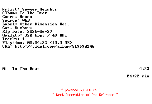 NFO for the release Sawyer_Heights-To_The_Beat-SINGLE-WEB-2026-ZLS by ZLS