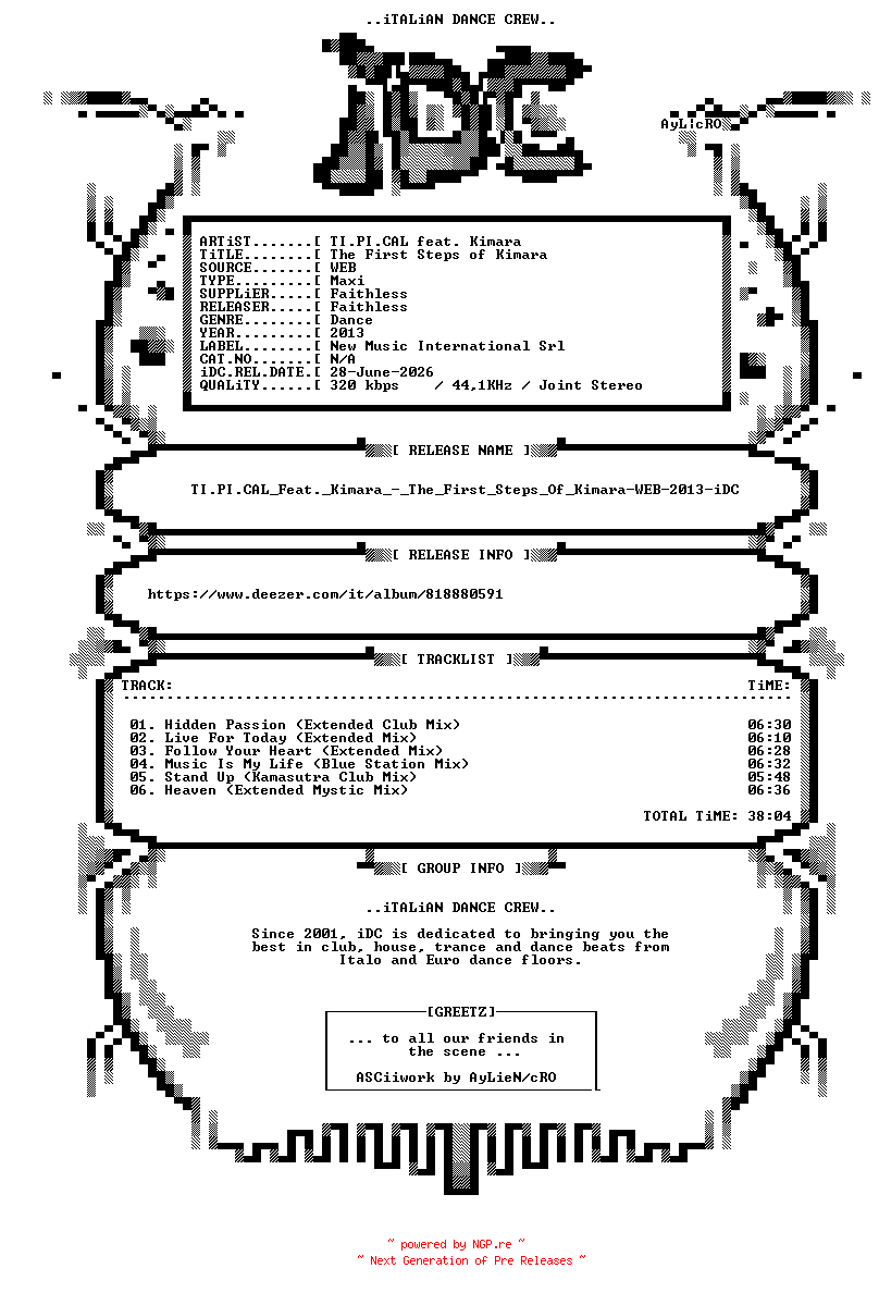 NFO for the release TI.PI.CAL_Feat._Kimara_-_The_First_Steps_Of_Kimara-WEB-2013-iDC by iDC