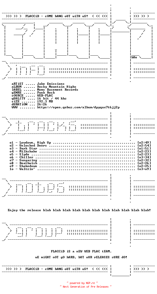 NFO for the release Jake_Emissions-Rocky_Mountain_Highs-16BIT-WEB-FLAC-2026-FLACCiD by FLACCiD