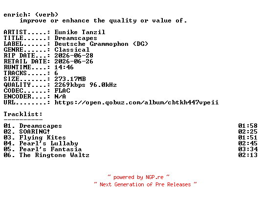 NFO for the release Eunike_Tanzil-Dreamscapes-24BIT-WEB-FLAC-2026-ENRiCH by ENRiCH