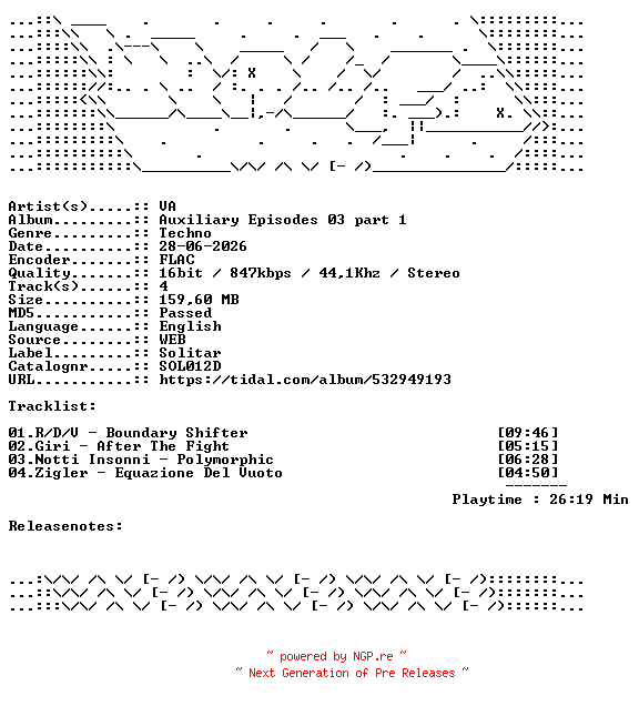 NFO for the release VA-Auxiliary_Episodes_03_part_1-SOL012D-16BIT-WEB-FLAC-2026-WAVED by WAVED