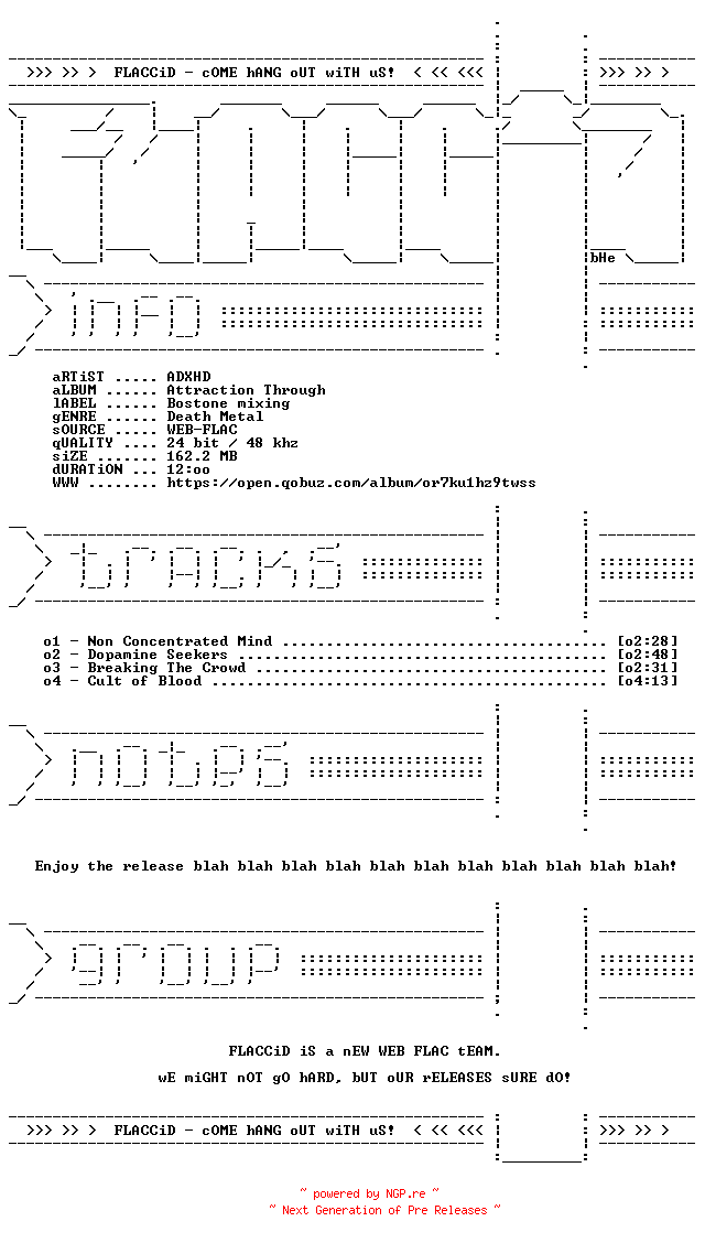 NFO for the release ADXHD-Attraction_Through-EP-24BIT-48KHZ-WEB-FLAC-2026-FLACCiD by FLACCiD