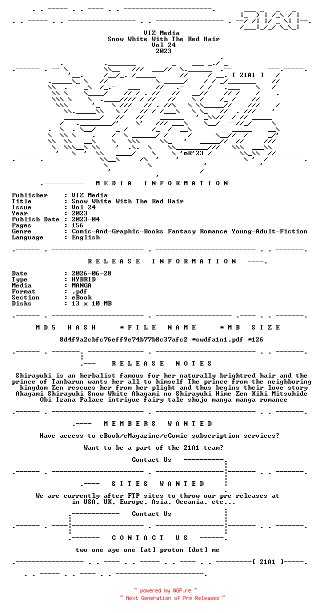 NFO for the release VIZ.Media.-.Snow.White.With.The.Red.Hair.Vol.24.2023.HYBRID.MANGA.eBook-21A1 by 21A1