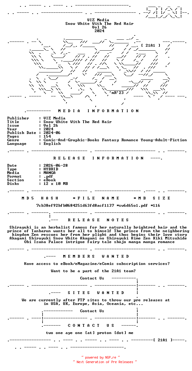 NFO for the release VIZ.Media.-.Snow.White.With.The.Red.Hair.Vol.26.2024.HYBRID.MANGA.eBook-21A1 by 21A1