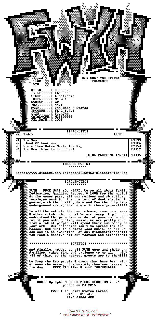 NFO for the release Alienare-The_Sea-Limited_Edition-CDM-FLAC-2026-FWYH by FWYH