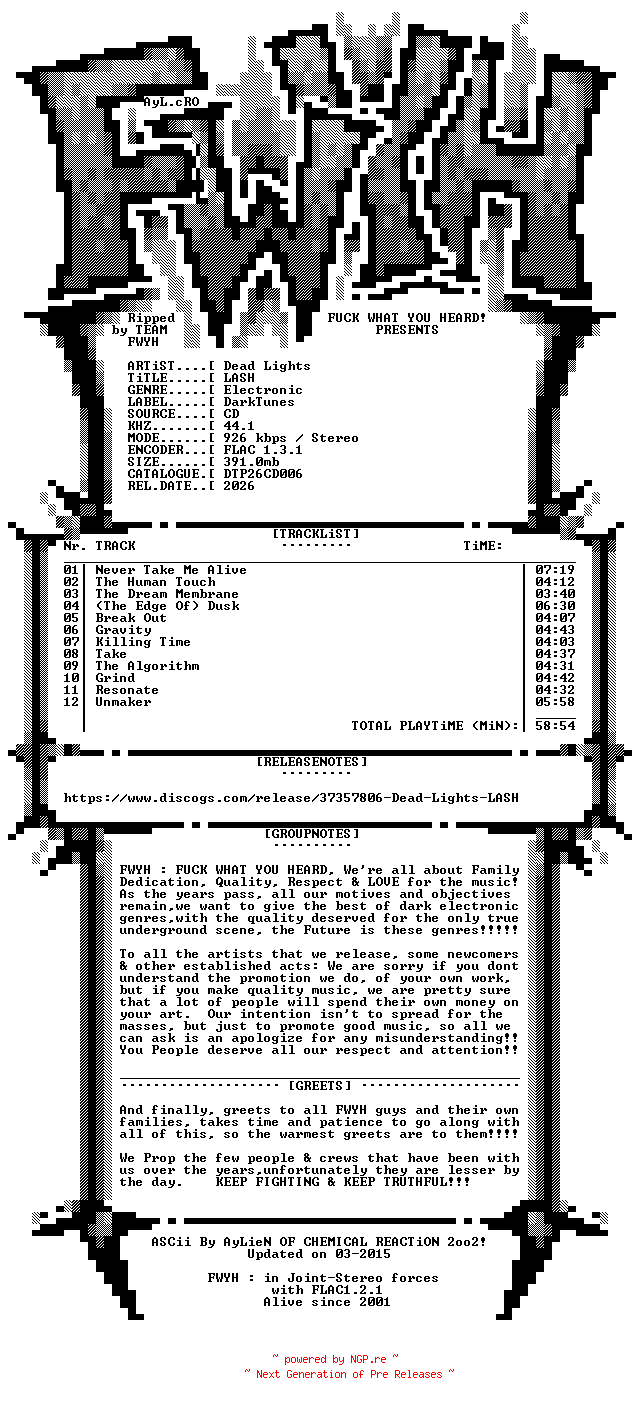 NFO for the release Dead_Lights-LASH-Limited_Edition-CD-FLAC-2026-FWYH by FWYH