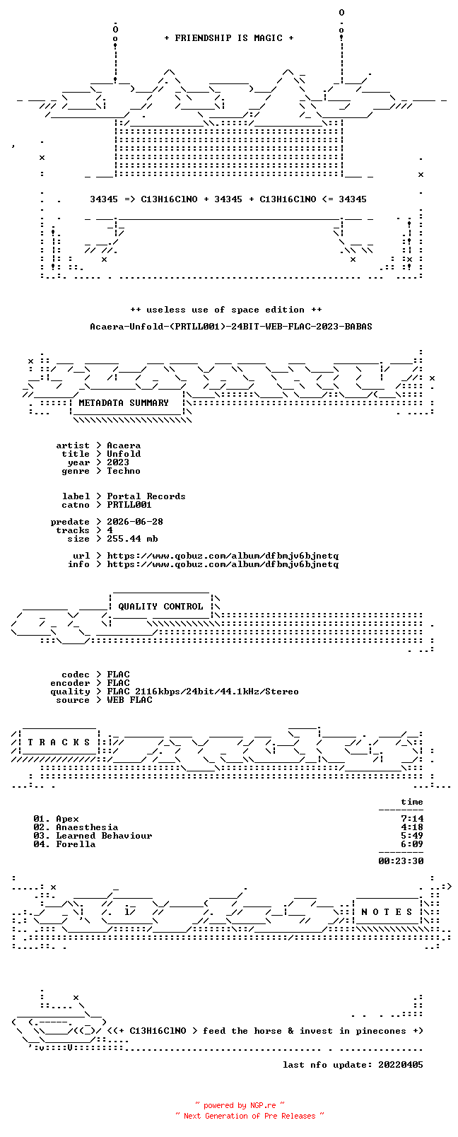 NFO for the release Acaera-Unfold-(PRTLL001)-24BIT-WEB-FLAC-2023-BABAS by BABAS